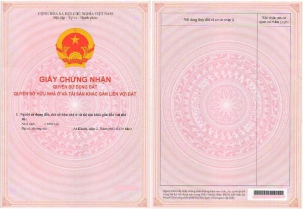 Giấy chứng nhận quyền sử dụng đất — Mẫu sổ đỏ Vinhomes
