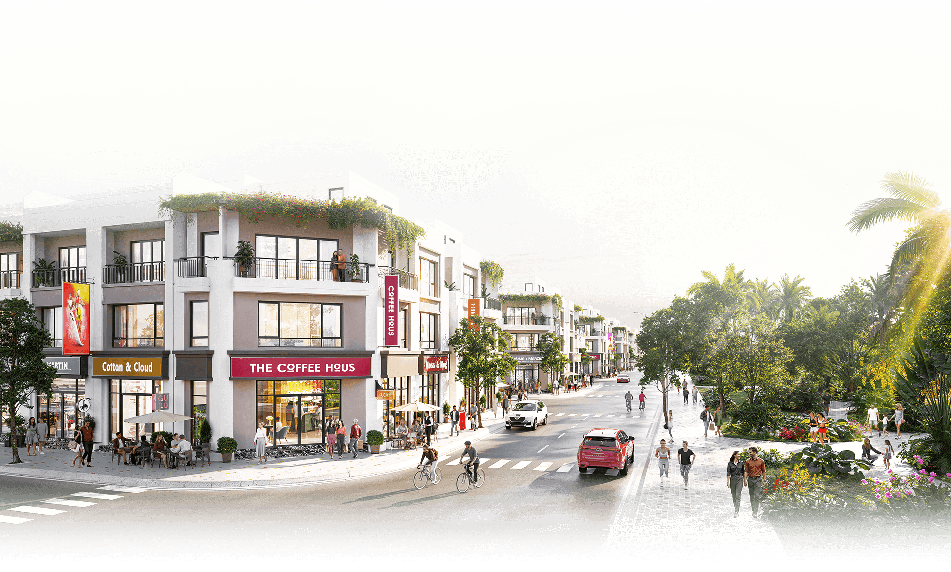 Phối cảnh shophouse tại đại đô thị Vinhomes - sản phẩm áp dụng mô hình giãn xây