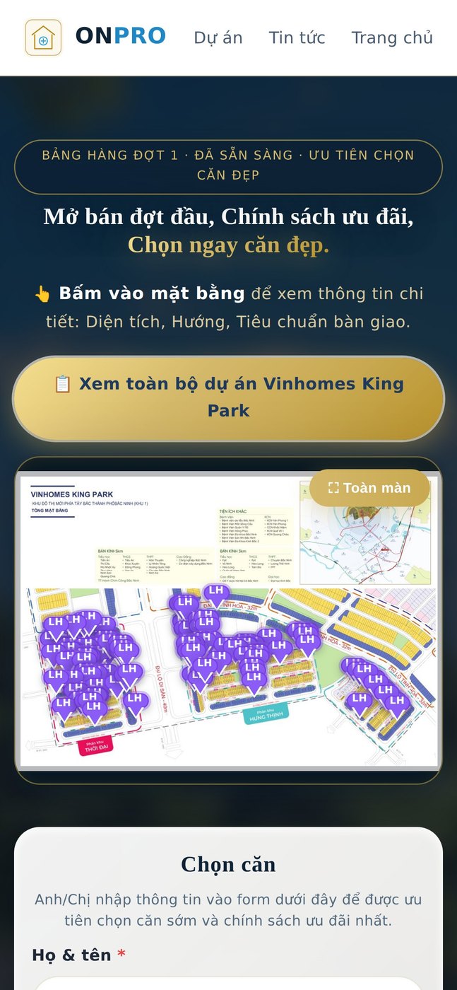 Mặt bằng Vinhomes King Park trên điện thoại