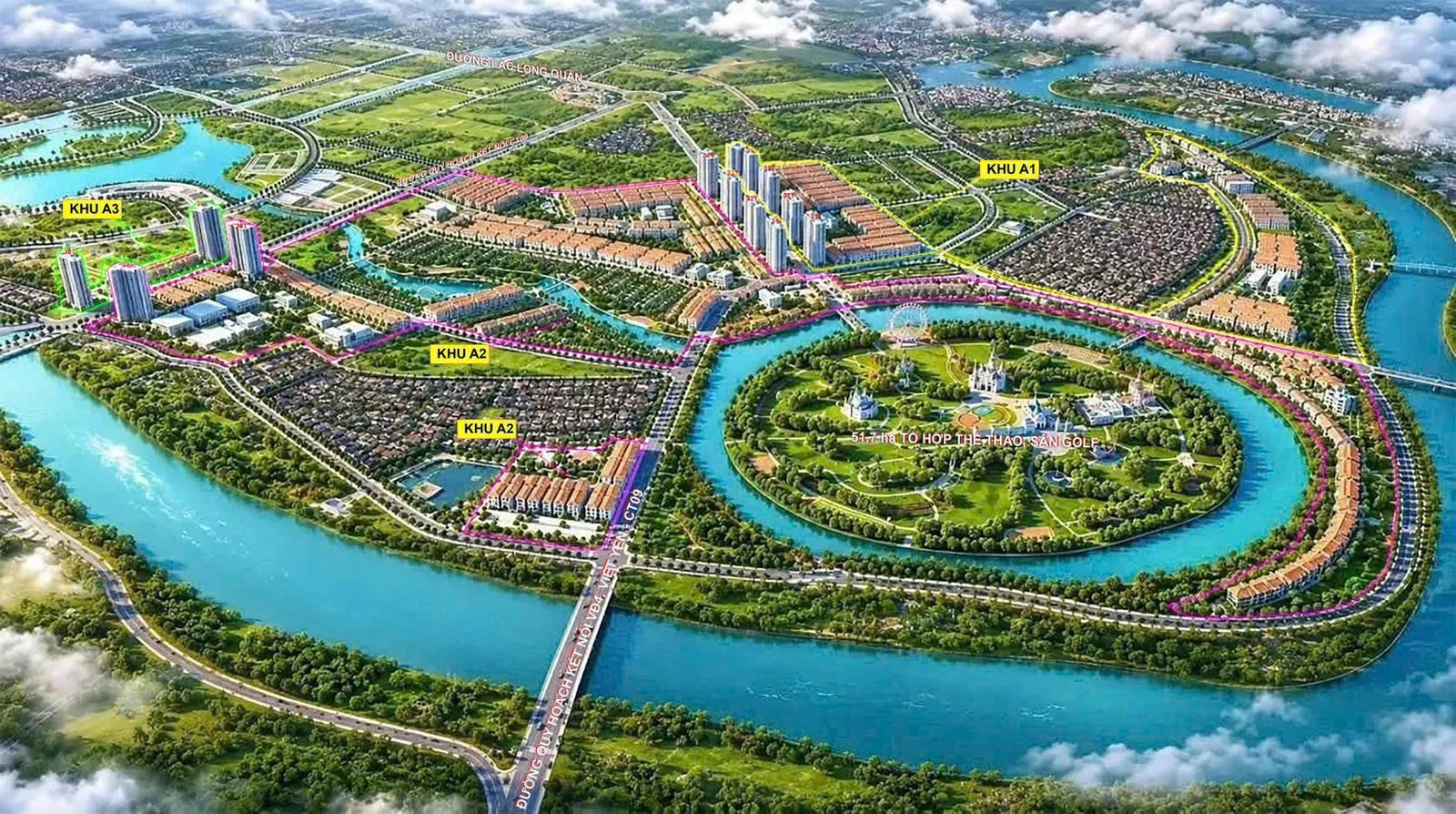 Tổ hợp thể thao sân golf 51,7 ha trong Vinhomes King Park - phân khu A1, A2, A3