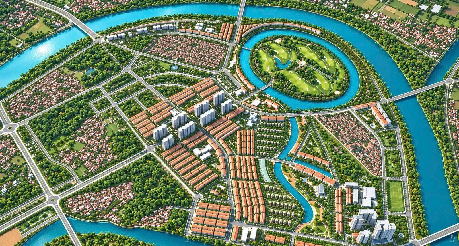 Phối cảnh Vinhomes King Park Bắc Ninh - đại đô thị ven sông Cầu với sân golf trên đảo Hòa Long